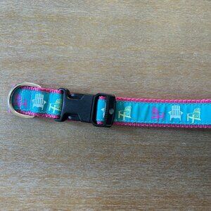 NWOT Preston Ribbons Pink & Teal Adirondack Chair Dog Collar, 1.25 In. Large